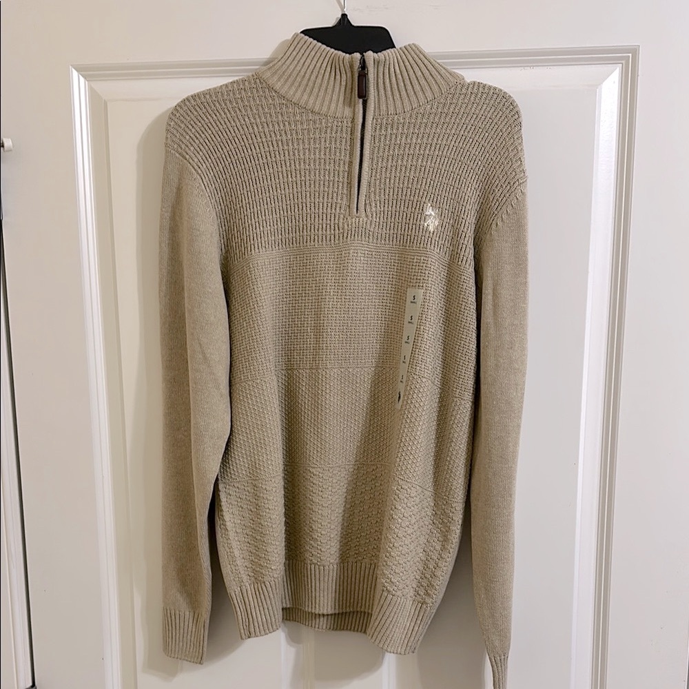 U.S. Polo Assn. Tan‎ Zip Up Sweater with Contemporary Knit